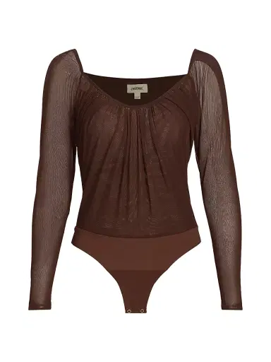 L'AGENCE Women's Gwendolyn Sheer-Sleeve Bodysuit - Chocolate | Thumbnail 1