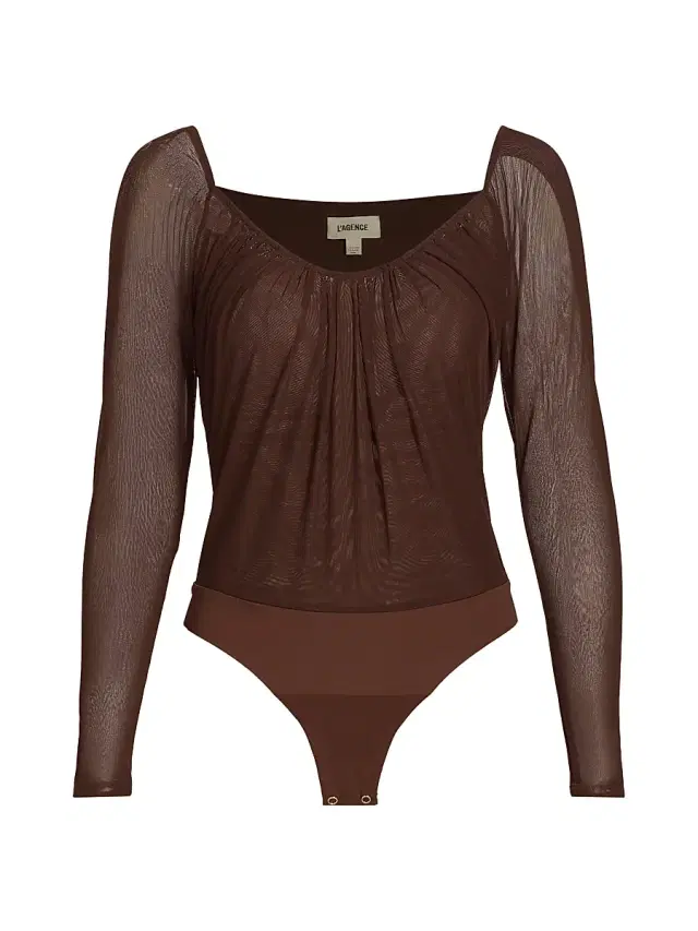 L'AGENCE Women's Gwendolyn Sheer-Sleeve Bodysuit - Chocolate