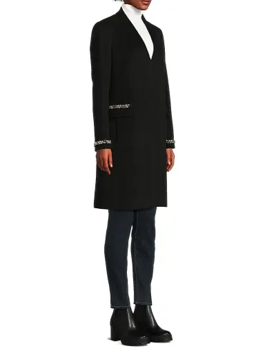 Milly Women's Collarless Jewel Trim Maxi Coat - Black | Thumbnail 4 Milly Women's Collarless Jewel Trim Maxi Coat - Black | Thumbnail 4