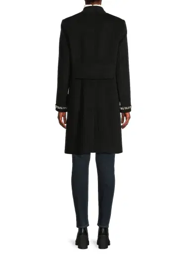 Milly Women's Collarless Jewel Trim Maxi Coat - Black | Thumbnail 5 Milly Women's Collarless Jewel Trim Maxi Coat - Black | Thumbnail 5