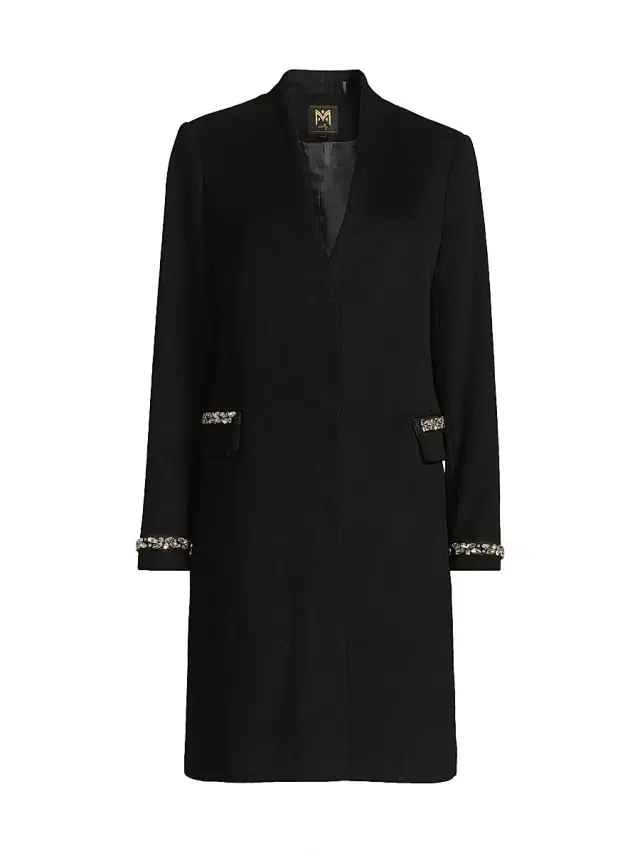 Milly Women's Collarless Jewel Trim Maxi Coat - Black