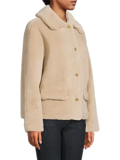 Milly Women's Short Faux-Shearling Jacket - Beige | Thumbnail 4 Milly Women's Short Faux-Shearling Jacket - Beige | Thumbnail 4