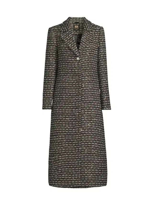 Milly Women's SB Tweed Longline Coat - Black White Tweed