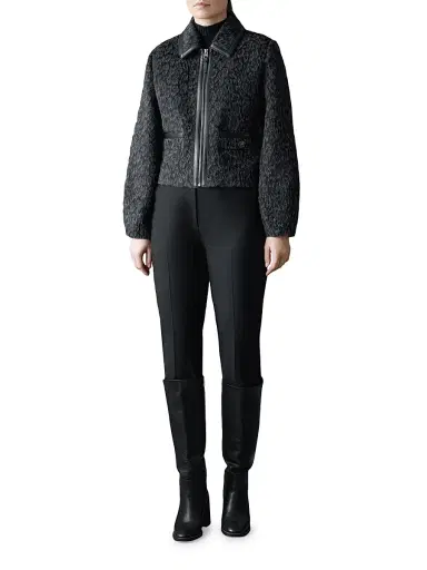 Mackage Women's Lorah Leopard-Print Jacquard Wool-Blend Crop Jacket - Black Multi | Thumbnail 2 Mackage Women's Lorah Leopard-Print Jacquard Wool-Blend Crop Jacket - Black Multi | Thumbnail 2