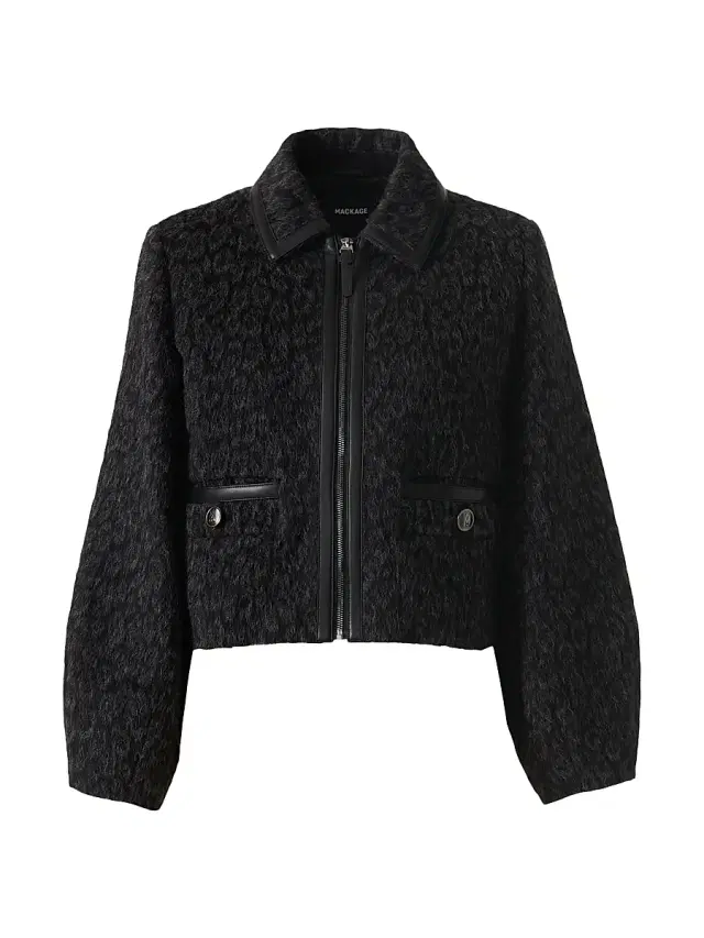 Mackage Women's Lorah Leopard-Print Jacquard Wool-Blend Crop Jacket - Black Multi