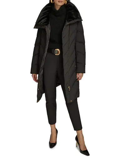 Donna Karan New York Women's Chevron Quilted Down Coat - Black - Size XS | Thumbnail 2 Donna Karan New York Women's Chevron Quilted Down Coat - Black - Size XS | Thumbnail 2