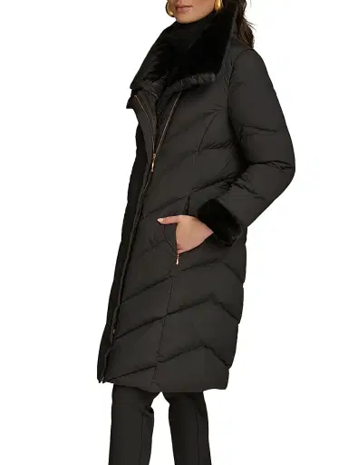 Donna Karan New York Women's Chevron Quilted Down Coat - Black - Size XS | Thumbnail 4 Donna Karan New York Women's Chevron Quilted Down Coat - Black - Size XS | Thumbnail 4