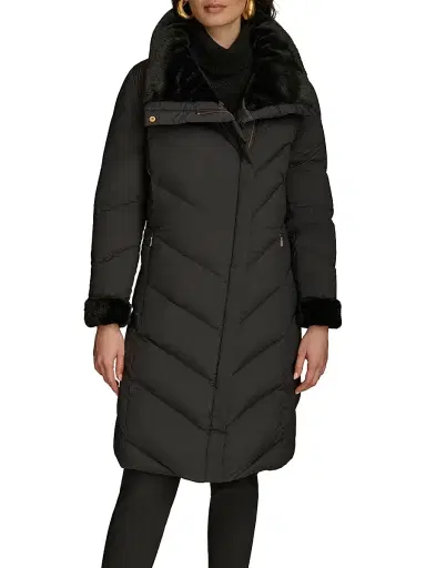 Donna Karan New York Women's Chevron Quilted Down Coat - Black - Size XS | Thumbnail 1 Donna Karan New York Women's Chevron Quilted Down Coat - Black - Size XS | Thumbnail 1