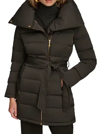 Donna Karan New York Women's Belted Puffer Coat - Black - Size XS | Thumbnail 1 Donna Karan New York Women's Belted Puffer Coat - Black - Size XS | Thumbnail 1