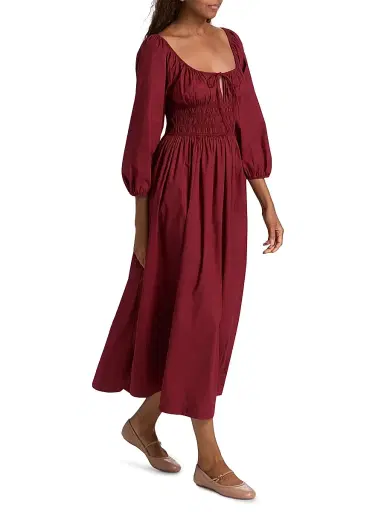 DÔEN Women's Quintessa Cotton Midi-Dress - Deep Crimson | Thumbnail 2