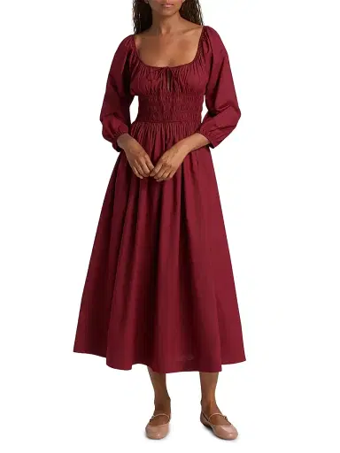 DÔEN Women's Quintessa Cotton Midi-Dress - Deep Crimson | Thumbnail 3