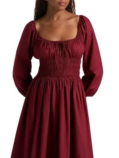 DÔEN Women's Quintessa Cotton Midi-Dress - Deep Crimson | Thumbnail 6
