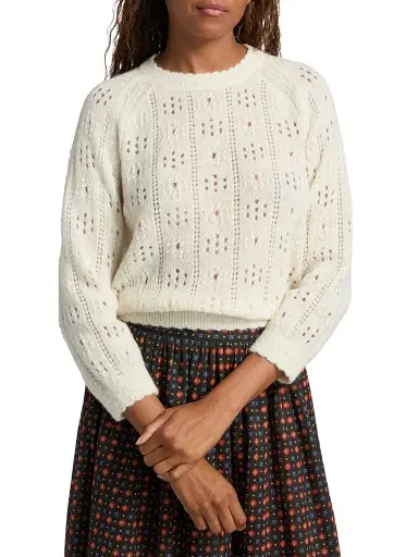 DÔEN Women's Emiliana Pointelle Knit Sweater - Ivory - Size XS | Thumbnail 3 DÔEN Women's Emiliana Pointelle Knit Sweater - Ivory - Size XS | Thumbnail 3