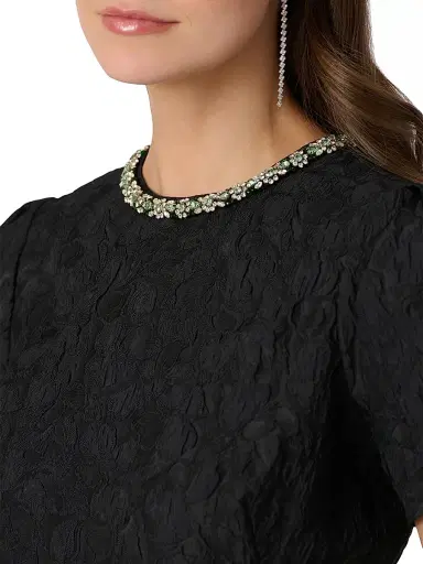 Shoshanna Women's Andie Textured Embellished Cocktail Dress - Jet Green Silver | Thumbnail 4 Shoshanna Women's Andie Textured Embellished Cocktail Dress - Jet Green Silver | Thumbnail 4