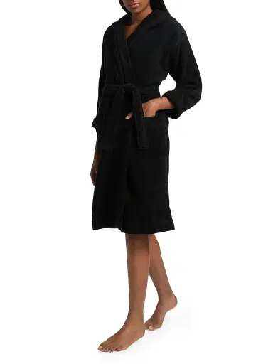 MOSCHINO Women's Intimo Donna Hooded Bathrobe - Black - Size Large | Thumbnail 2 MOSCHINO Women's Intimo Donna Hooded Bathrobe - Black - Size Large | Thumbnail 2