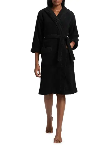 MOSCHINO Women's Intimo Donna Hooded Bathrobe - Black - Size Large | Thumbnail 3 MOSCHINO Women's Intimo Donna Hooded Bathrobe - Black - Size Large | Thumbnail 3