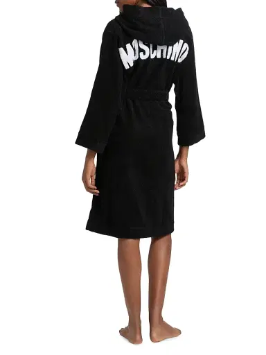 MOSCHINO Women's Intimo Donna Hooded Bathrobe - Black - Size Large | Thumbnail 5 MOSCHINO Women's Intimo Donna Hooded Bathrobe - Black - Size Large | Thumbnail 5