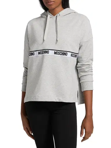MOSCHINO Women's Intimo Donna Logo Stretch-Cotton Hoodie - Grey - Size Large | Thumbnail 3