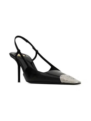 Saint Laurent Women's Jeanne Slingback Pumps in Glazed Leather - Black - Size 5 | Thumbnail 2