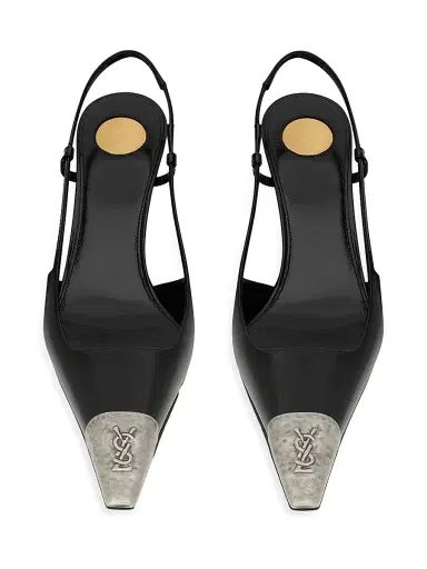 Saint Laurent Women's Jeanne Slingback Pumps in Glazed Leather - Black - Size 5 | Thumbnail 3