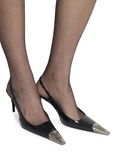 Saint Laurent Women's Jeanne Slingback Pumps in Glazed Leather - Black - Size 5 | Thumbnail 4
