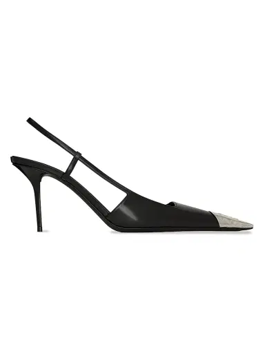 Saint Laurent Women's Jeanne Slingback Pumps in Glazed Leather - Black - Size 5 | Thumbnail 1