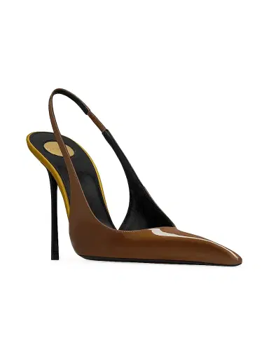 Saint Laurent Women's Amalia Slingback Pumps in Patent Leather - Wood Ocre | Thumbnail 2 Saint Laurent Women's Amalia Slingback Pumps in Patent Leather - Wood Ocre | Thumbnail 2