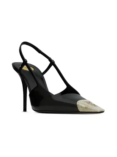 Saint Laurent Women's Jeanne Slingback Pumps in Glazed Leather | Thumbnail 2