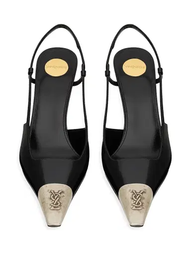 Saint Laurent Women's Jeanne Slingback Pumps in Glazed Leather | Thumbnail 3