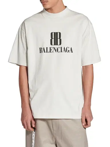 Balenciaga Men's Nano BB T-Shirt Medium Fit - Dirty White - Size XS | Thumbnail 3