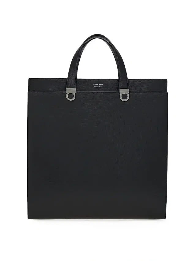 FERRAGAMO Men's Trading Hammered Leather Tote - Nero