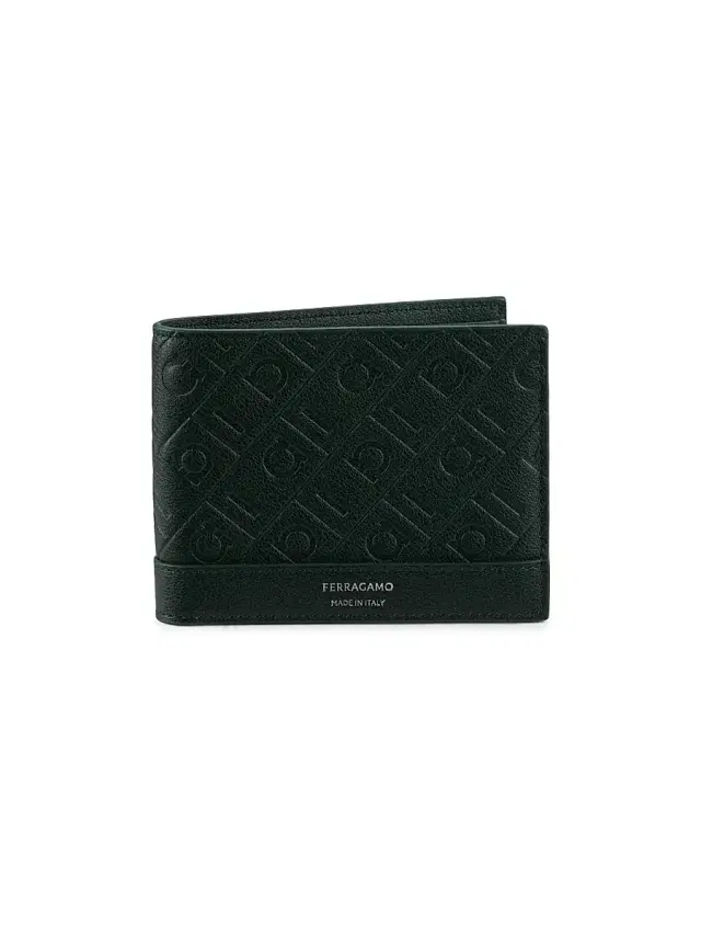 FERRAGAMO Men's MD Embossed Gancio Bi-Fold Wallet - Moss