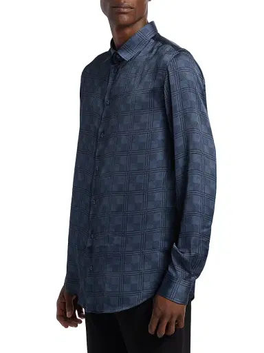 Emporio Armani Men's Plaid Sport Shirt - Blue Check | Thumbnail 4