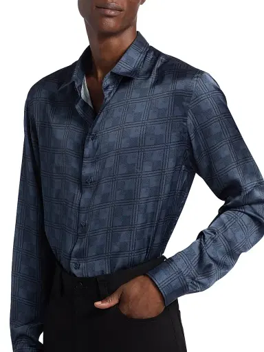 Emporio Armani Men's Plaid Sport Shirt - Blue Check | Thumbnail 6