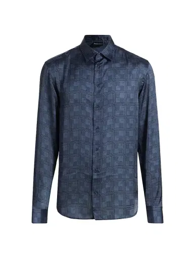 Emporio Armani Men's Plaid Sport Shirt - Blue Check | Thumbnail 1