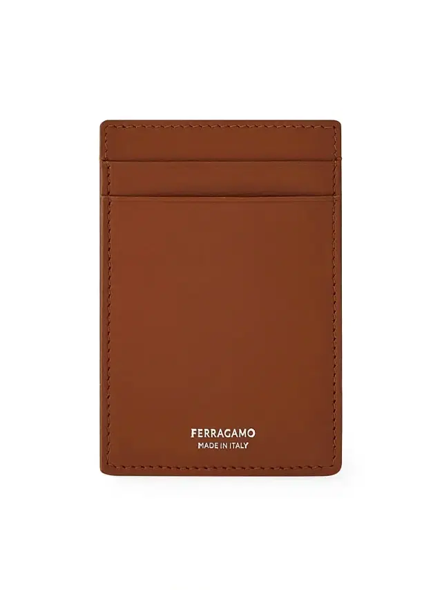 FERRAGAMO Men's Florence Leather Card Case & Money Clip - New Cognac