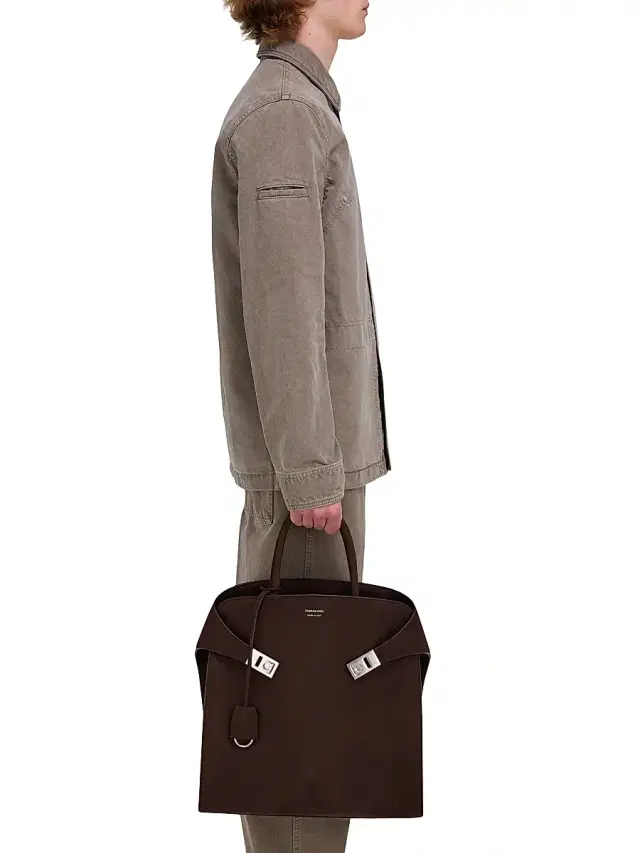 FERRAGAMO Men's Hug Suede Tote Bag - Moro
