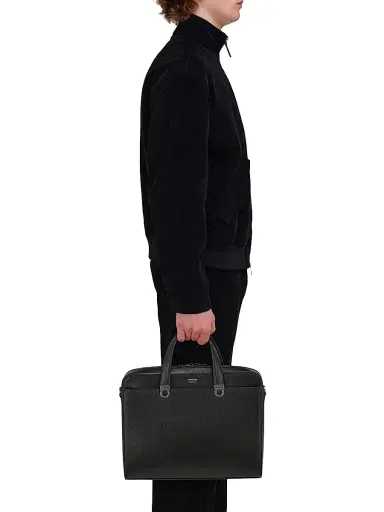 FERRAGAMO Men's Trading Hammered Leather Briefcase - Nero | Thumbnail 3 FERRAGAMO Men's Trading Hammered Leather Briefcase - Nero | Thumbnail 3