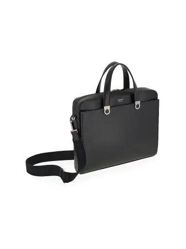 FERRAGAMO Men's Trading Hammered Leather Briefcase - Nero | Thumbnail 4 FERRAGAMO Men's Trading Hammered Leather Briefcase - Nero | Thumbnail 4