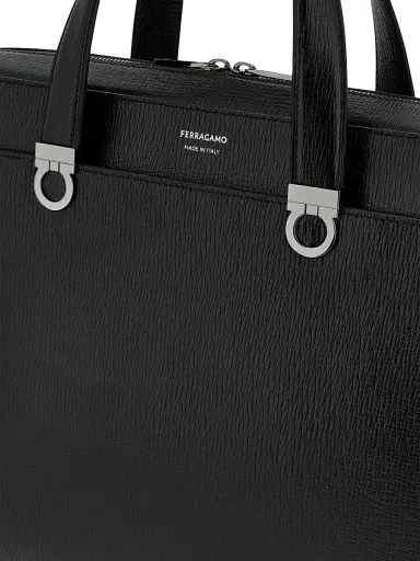 FERRAGAMO Men's Trading Hammered Leather Briefcase - Nero | Thumbnail 7 FERRAGAMO Men's Trading Hammered Leather Briefcase - Nero | Thumbnail 7