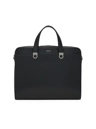 FERRAGAMO Men's Trading Hammered Leather Briefcase - Nero | Thumbnail 1 FERRAGAMO Men's Trading Hammered Leather Briefcase - Nero | Thumbnail 1