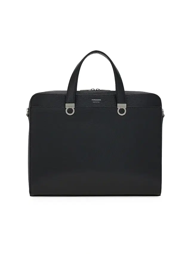 FERRAGAMO Men's Trading Hammered Leather Briefcase - Nero