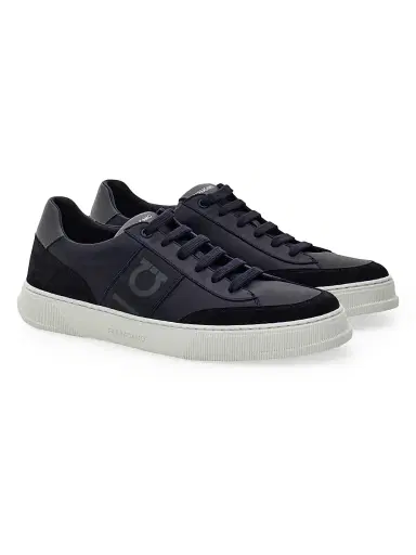 Ferragamo Men's Alaska Leather & Suede Low-Top Sneakers - Blue Marine - Size 13 | Thumbnail 2 Ferragamo Men's Alaska Leather & Suede Low-Top Sneakers - Blue Marine - Size 13 | Thumbnail 2