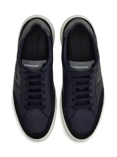Ferragamo Men's Alaska Leather & Suede Low-Top Sneakers - Blue Marine - Size 13 | Thumbnail 3 Ferragamo Men's Alaska Leather & Suede Low-Top Sneakers - Blue Marine - Size 13 | Thumbnail 3