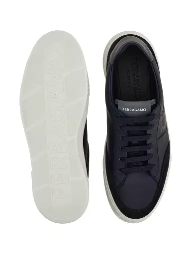 Ferragamo Men's Alaska Leather & Suede Low-Top Sneakers - Blue Marine - Size 13 | Thumbnail 4 Ferragamo Men's Alaska Leather & Suede Low-Top Sneakers - Blue Marine - Size 13 | Thumbnail 4