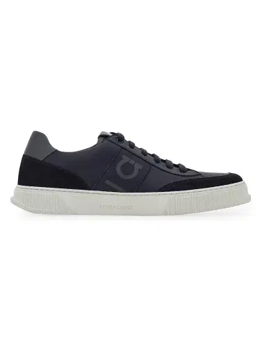 Ferragamo Men's Alaska Leather & Suede Low-Top Sneakers - Blue Marine - Size 13 | Thumbnail 1 Ferragamo Men's Alaska Leather & Suede Low-Top Sneakers - Blue Marine - Size 13 | Thumbnail 1