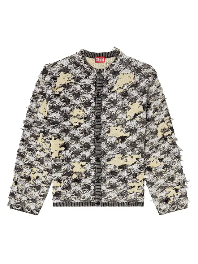 Diesel Men's Valbor Distressed Houndstooth Cardigan - Black Yellow