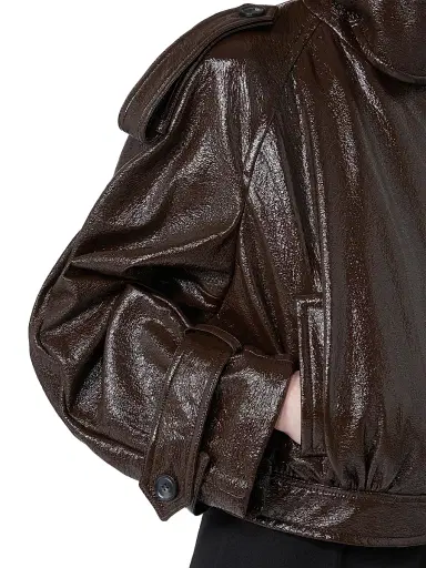 Sportmax Women's Short Trench Coat with Patent Leather Effect Runway - Coffee | Thumbnail 4