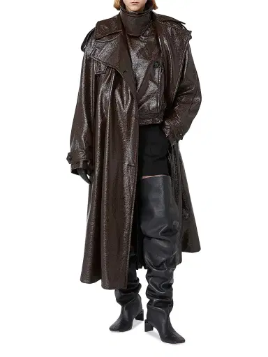 Sportmax Women's Short Trench Coat with Patent Leather Effect Runway - Coffee | Thumbnail 5