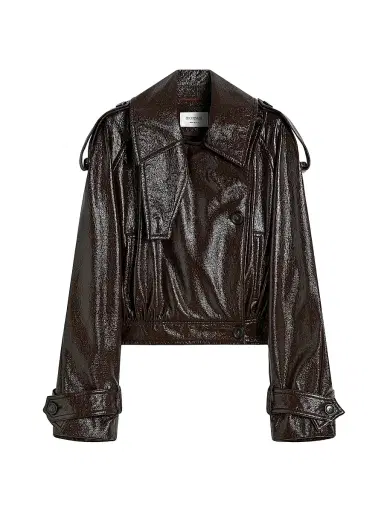 Sportmax Women's Short Trench Coat with Patent Leather Effect Runway - Coffee | Thumbnail 1
